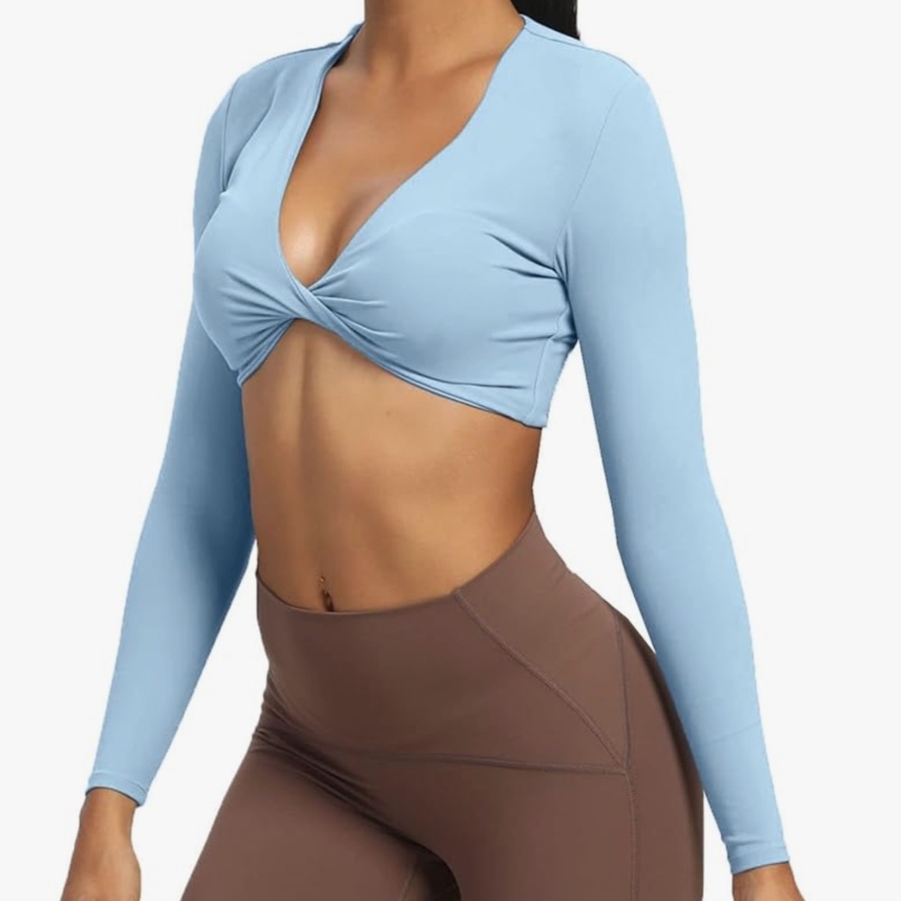 Women’s Blue Long Sleeve Workout Sports Bra Top
